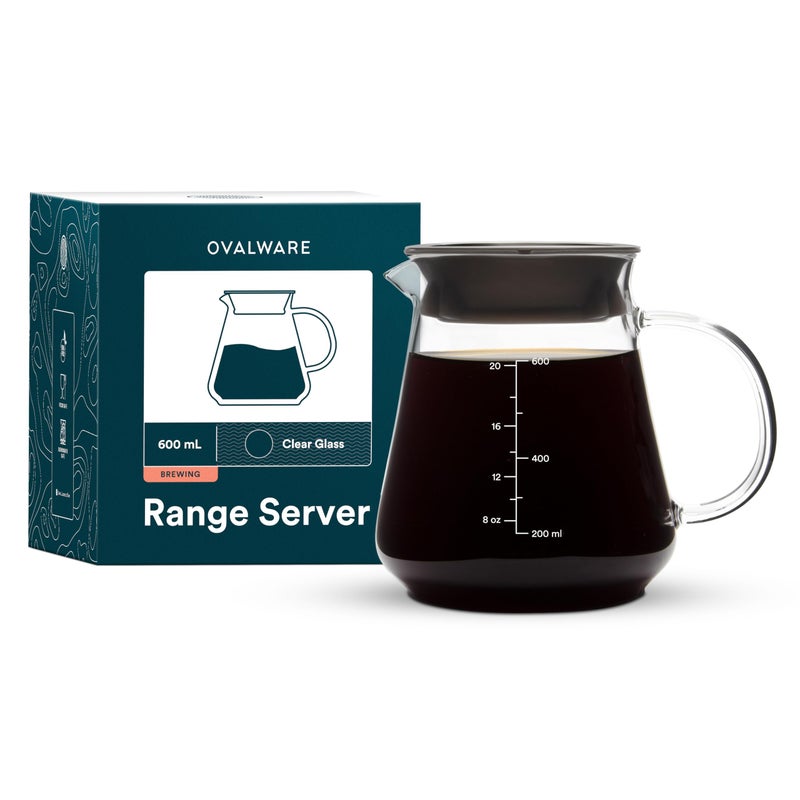 ovalware Glass Range Coffee Server For Pour Over Coffee & Tea - 600ml/20oz Ovalware Microwave Safe & Heatproof 2.5mm Thick Glass Body - Image 1